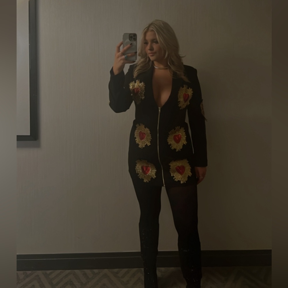 AKIRA Black and Gold Heart Embellished Dress - Picture 3 of 4